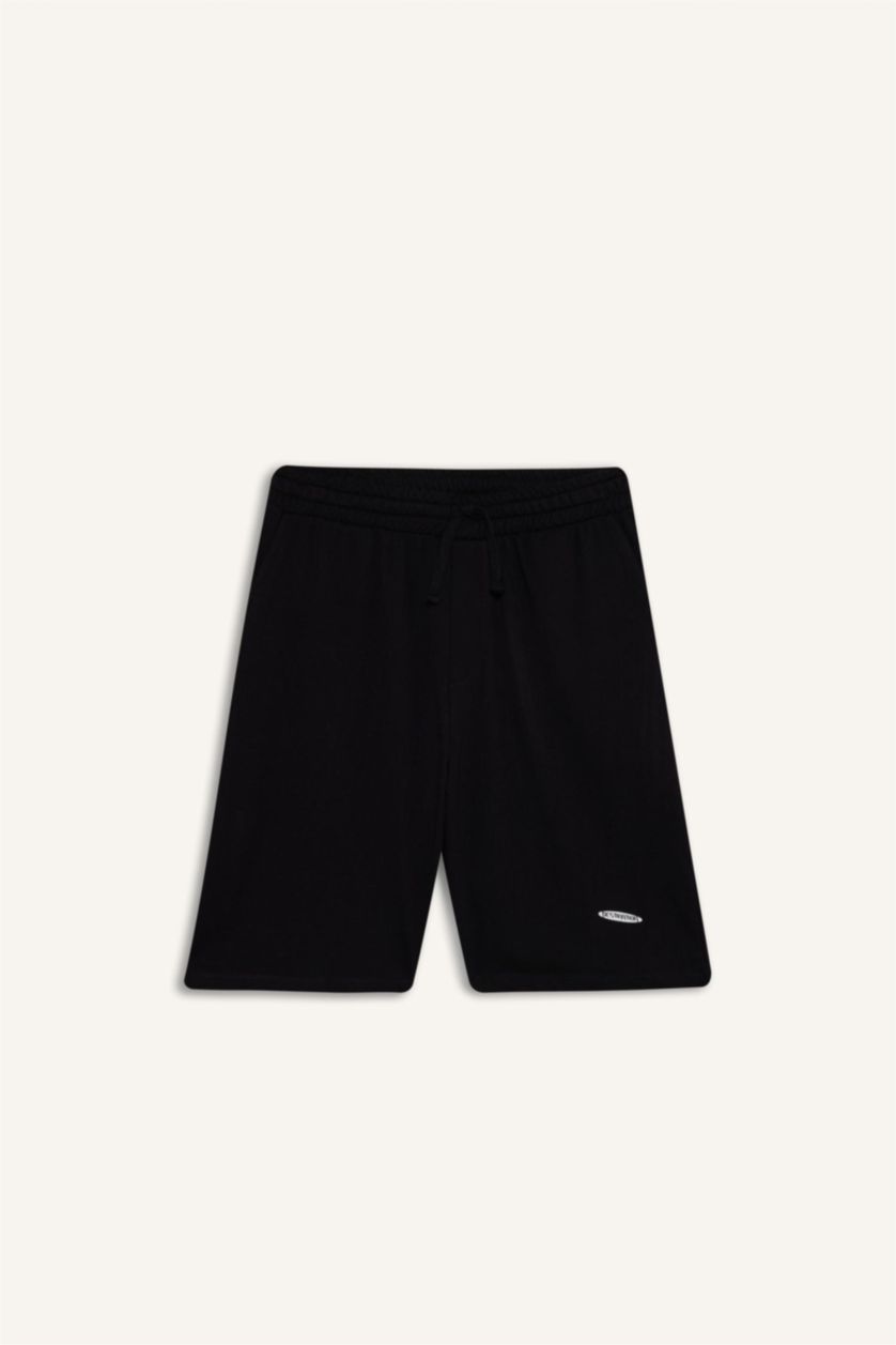 رجالي أسود شورت سليم فيت من قماش سويت مطبوع