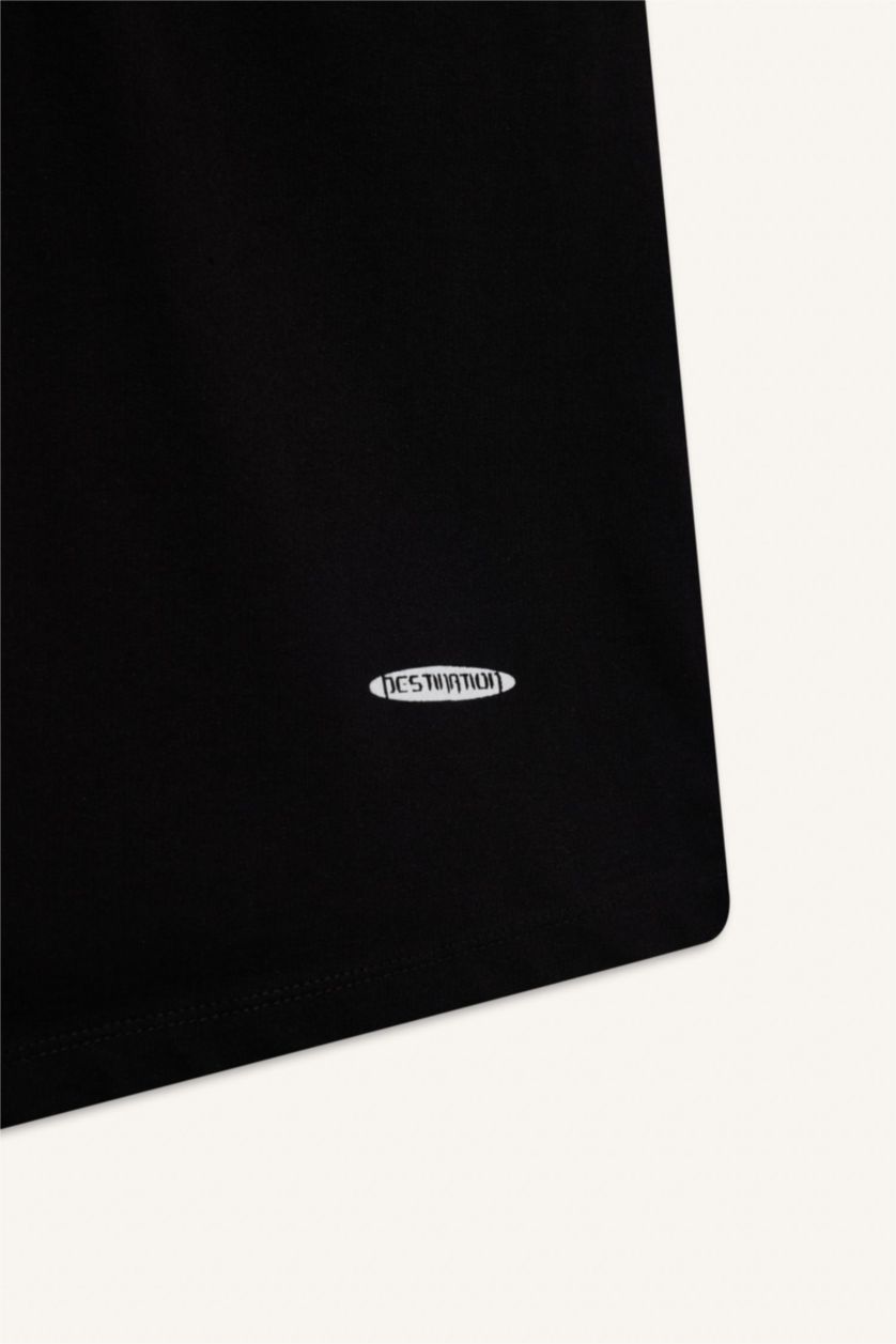 رجالي أسود شورت سليم فيت من قماش سويت مطبوع