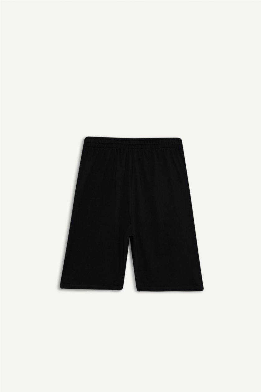 رجالي أسود شورت سليم فيت من قماش سويت مطبوع