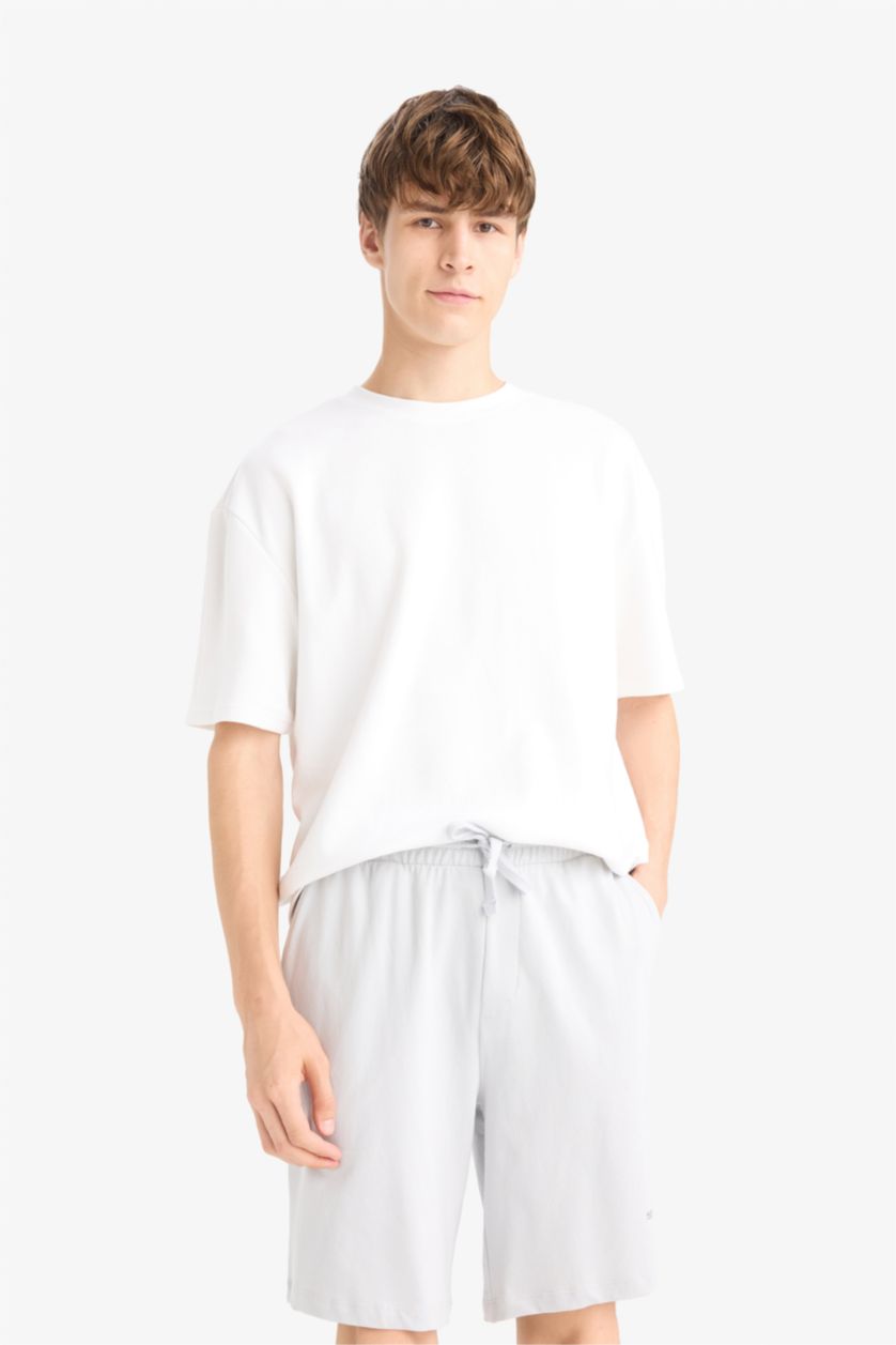 MAN Light Grey Slim Fit Sweatshirt Fabric Shorts