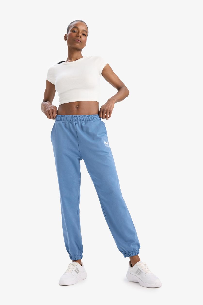 Kadın Açık İndigo Standart Fit Cep Detaylı Sporcu Jogger Eşofman Altı