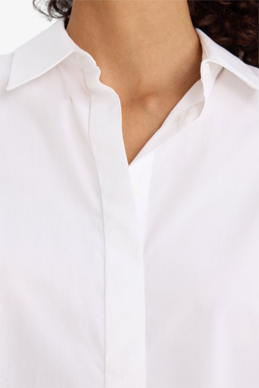 WOMAN White Oversize Fit Shirt Collar Poplin Long Sleeve Shirt