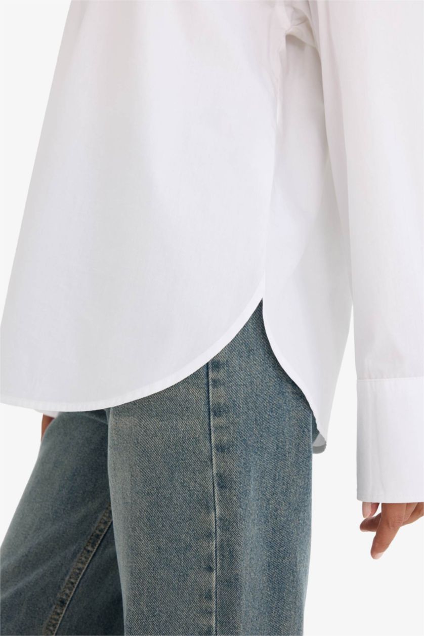 WOMAN White Oversize Fit Shirt Collar Poplin Long Sleeve Shirt