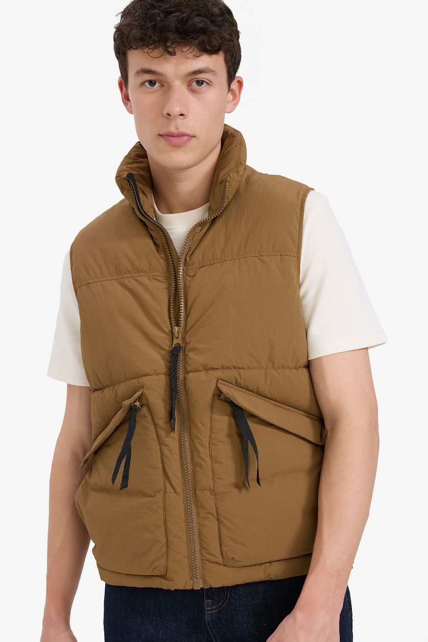 Ерлер Қоңыр қалыпты пішім биік жаға Жилет