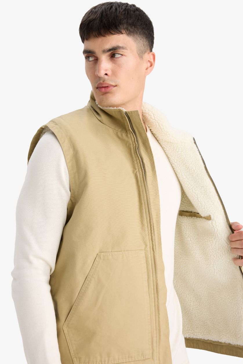 Erkek Bej %100 Pamuk Fermuarlı Yelek