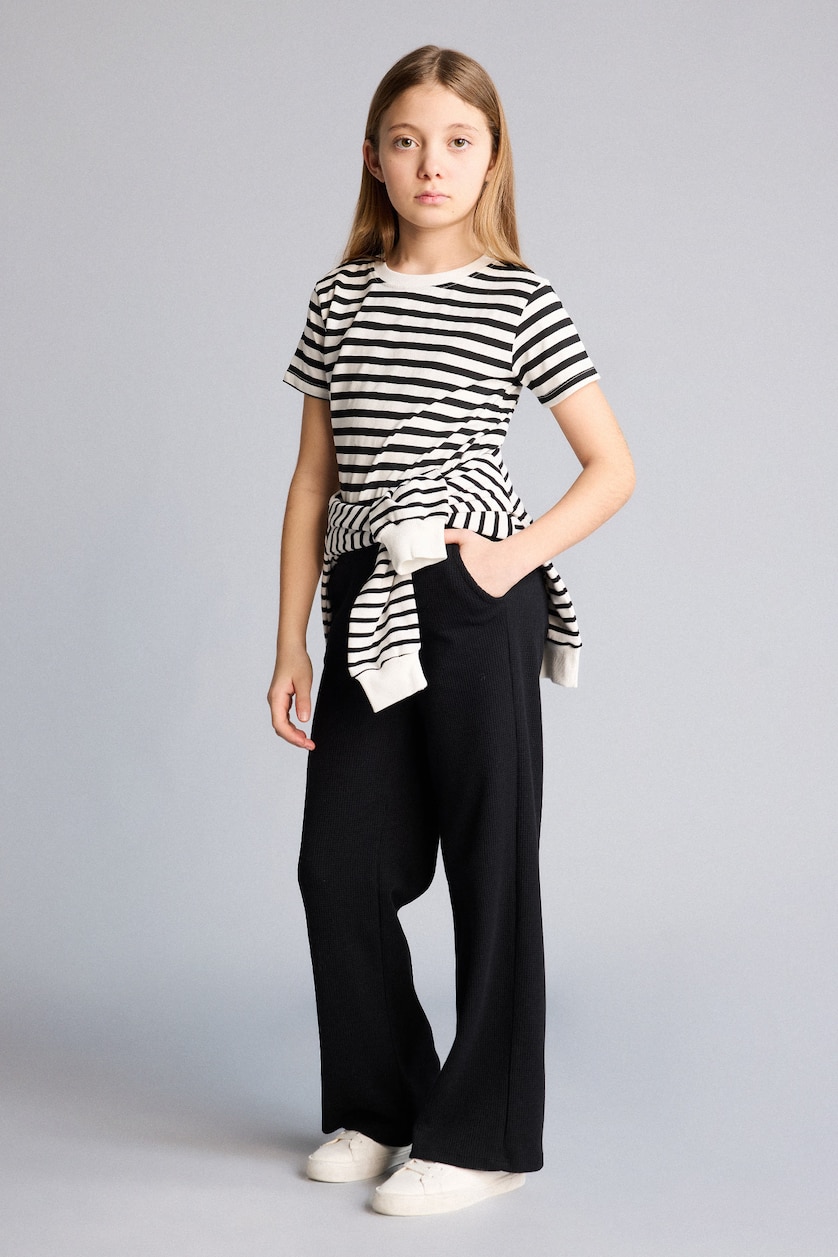 GIRLS & TEENS Black Girl Wide Leg Waffle Trousers