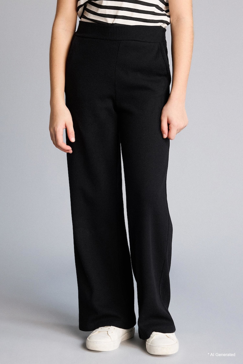 Girls & Teens Black Girl Wide Leg Waffle Trousers