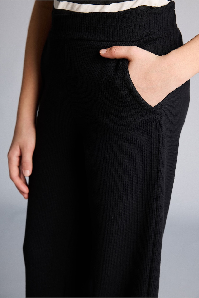 Девочки и подростки Черный Брюки Wide Leg вафельная для девочек