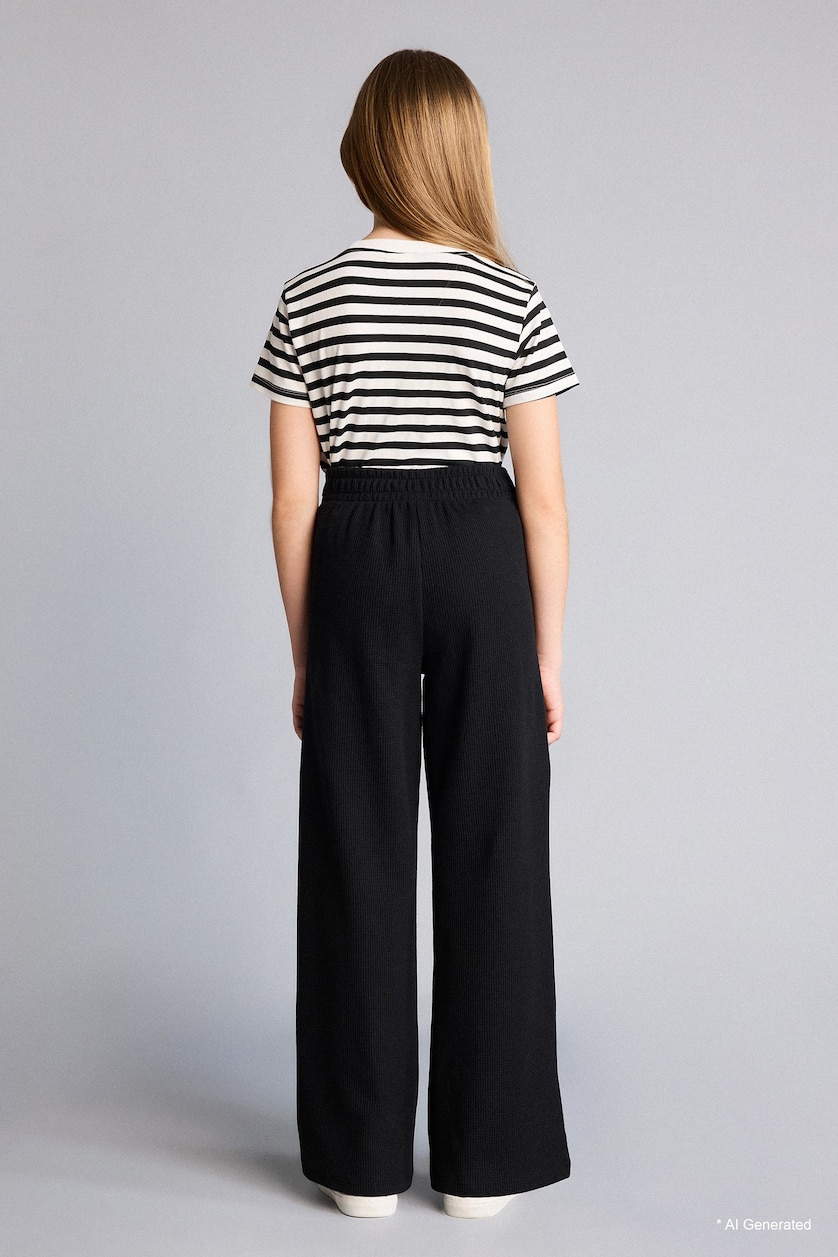 Girls & Teens Black Girl Wide Leg Waffle Trousers