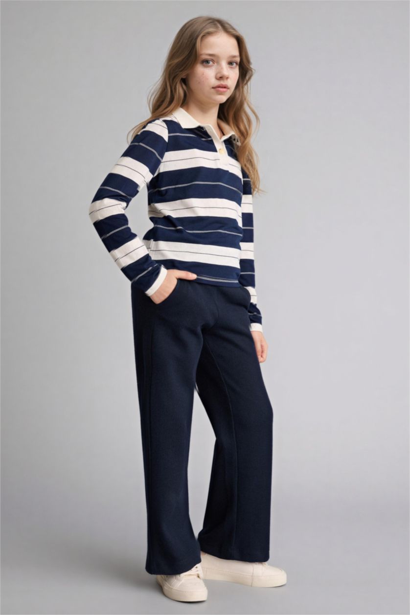 Kız Çocuk - Genç Kız Lacivert Wıde Leg Waffle Pantolon Kız Çocuk