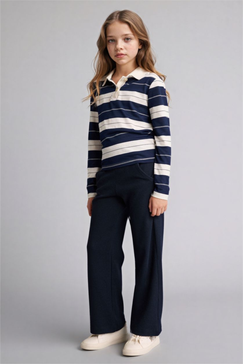 Kız Çocuk - Genç Kız Lacivert Wıde Leg Waffle Pantolon Kız Çocuk