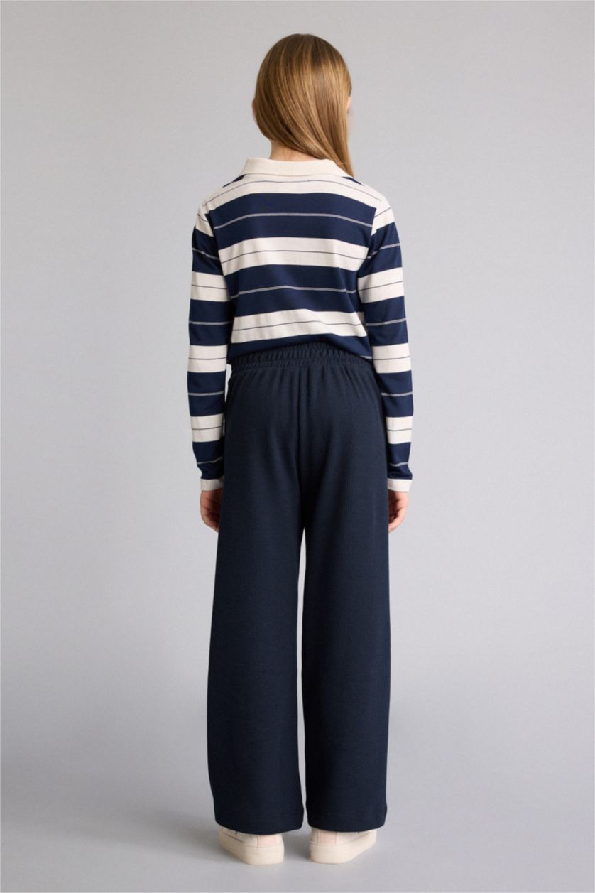 Kız Çocuk - Genç Kız Lacivert Wıde Leg Waffle Pantolon Kız Çocuk