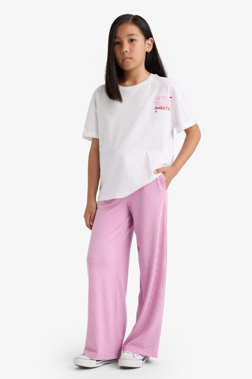 بناتي زهري بنطلون بناتي وايد ليج برجل واسع زهري