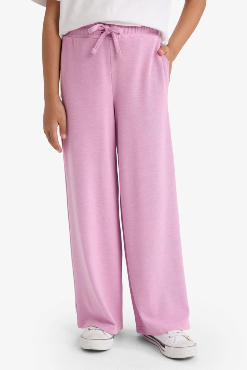 بناتي زهري بنطلون بناتي وايد ليج برجل واسع زهري