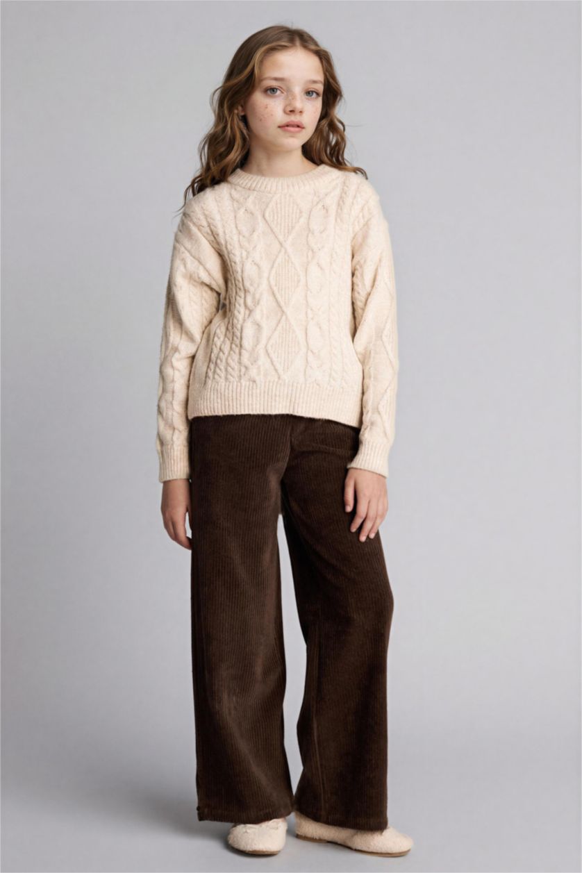 Kız Çocuk - Genç Kız Kahve Wide Leg Fitilli Kadife Pantolon Kız Çocuk
