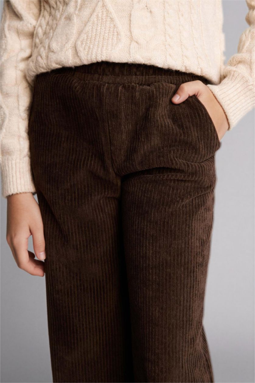 Kız Çocuk - Genç Kız Kahve Wide Leg Fitilli Kadife Pantolon Kız Çocuk
