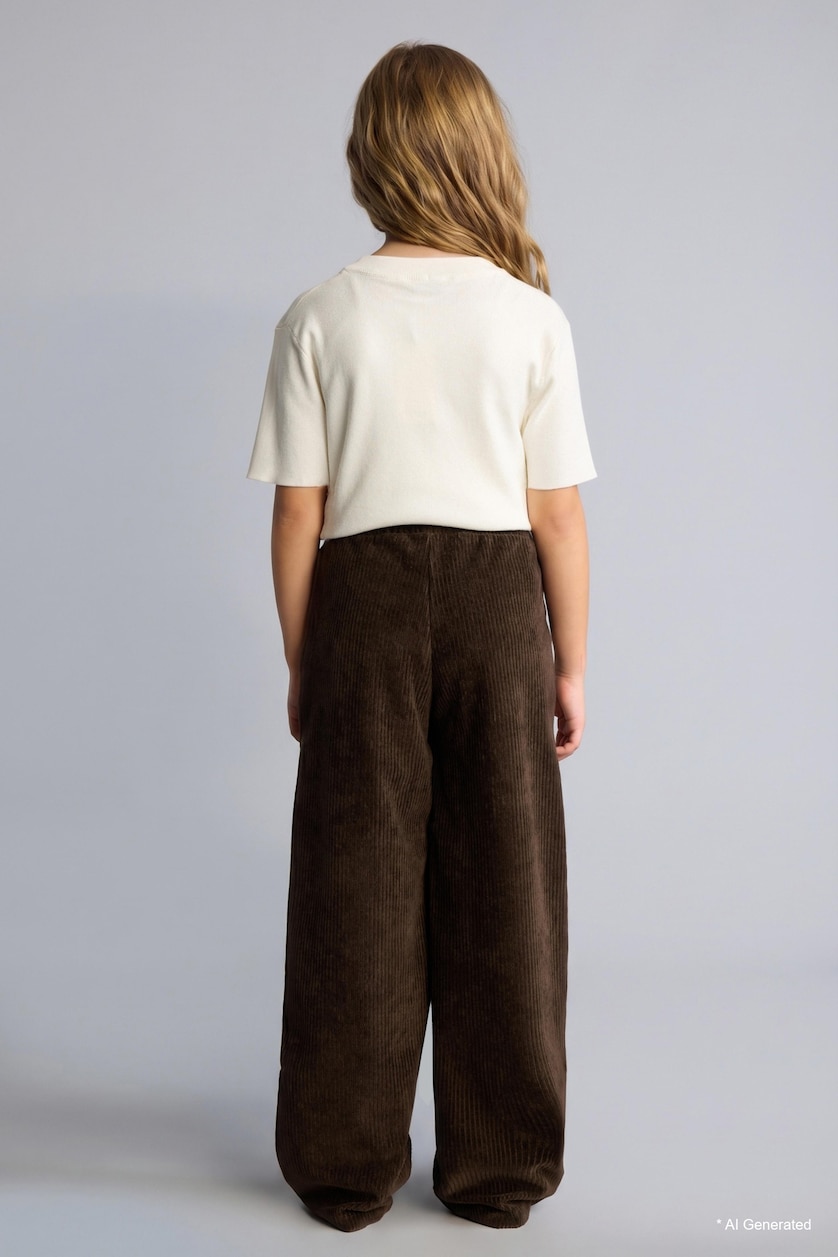 Kız Çocuk - Genç Kız Kahve Wide Leg Fitilli Kadife Pantolon Kız Çocuk