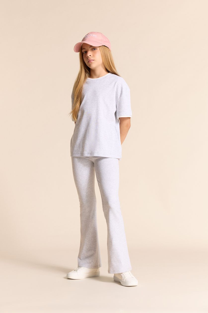 Kız Çocuk - Genç Kız Optik Gri Melanj Ribana Uzun Tayt Kız Çocuk