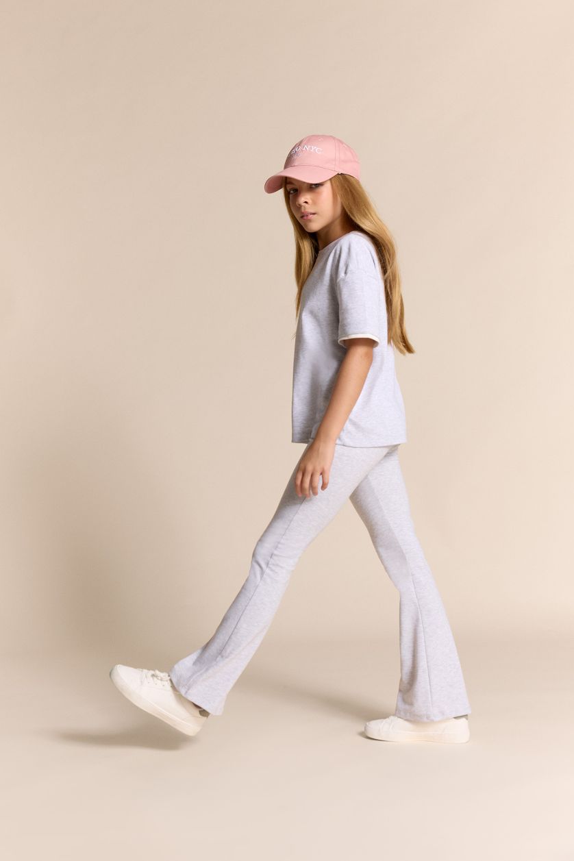 Kız Çocuk - Genç Kız Optik Gri Melanj Ribana Uzun Tayt Kız Çocuk