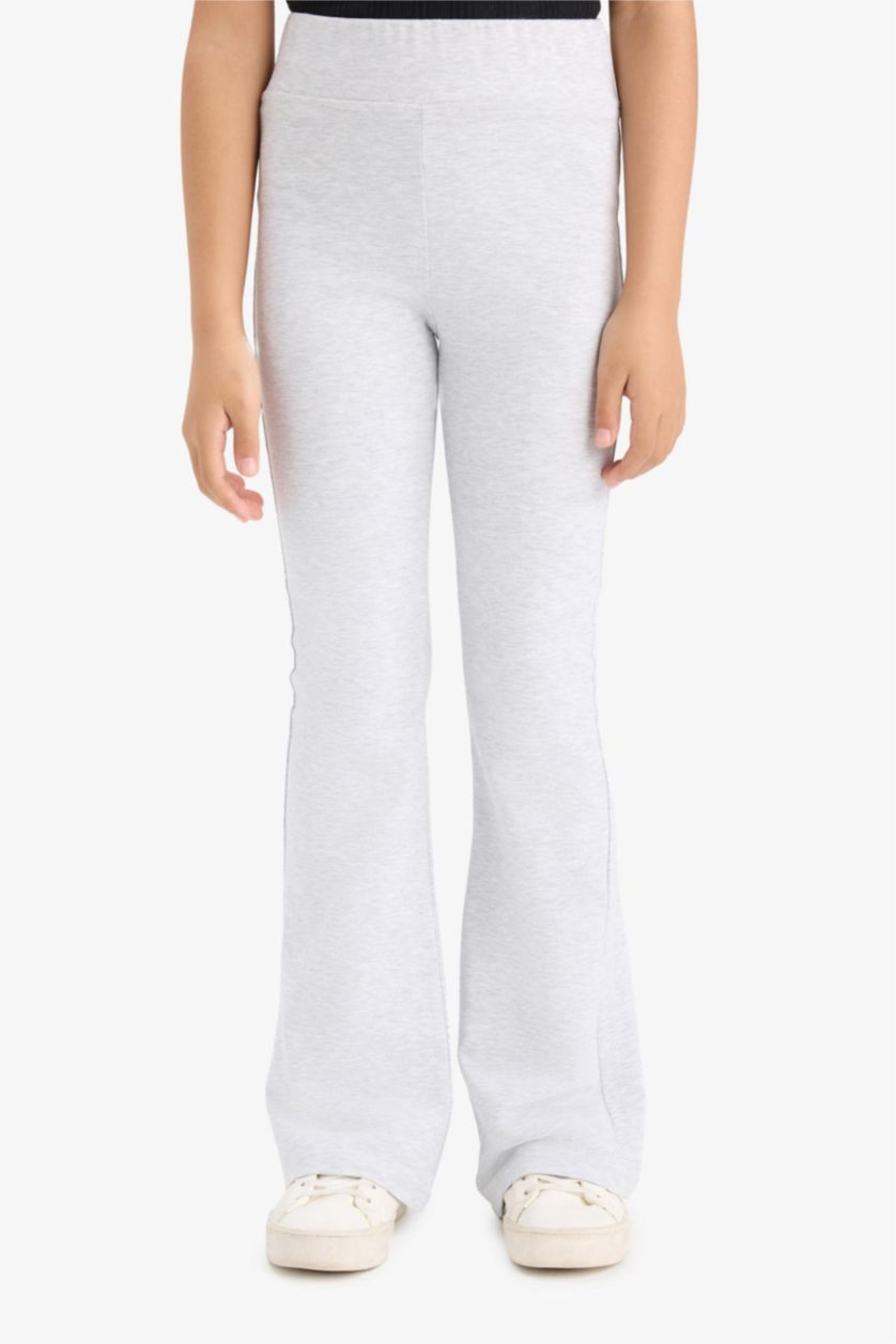 Kız Çocuk - Genç Kız Optik Gri Melanj Ribana Uzun Tayt Kız Çocuk