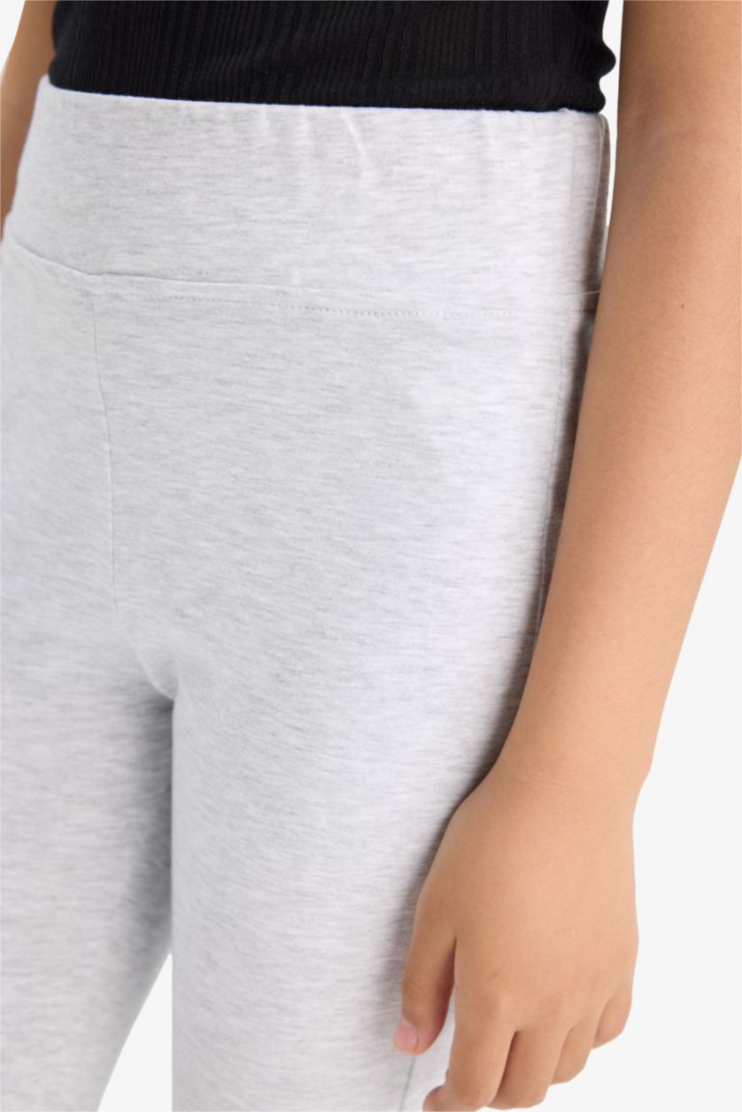 Kız Çocuk - Genç Kız Optik Gri Melanj Ribana Uzun Tayt Kız Çocuk