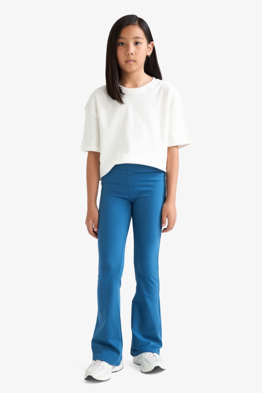 Kız Çocuk - Genç Kız Koyu Mavi Flare Fit Fitilli Kaşkorse Pantolon Kız Çocuk