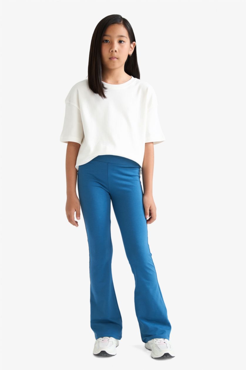 Kız Çocuk - Genç Kız Koyu Mavi Flare Fit Fitilli Kaşkorse Pantolon Kız Çocuk
