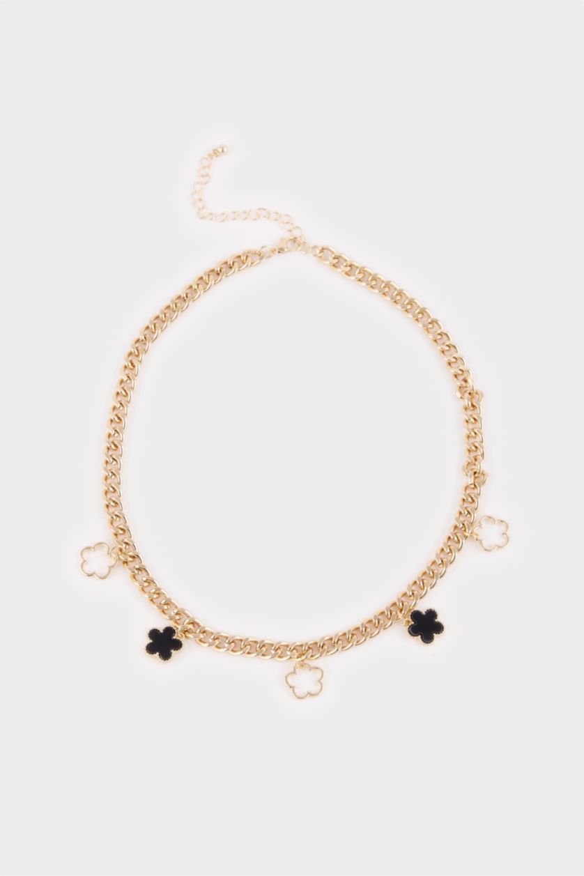 Kadın Siyah Kadın Siyah-Beyaz Yonca Detaylı kolye