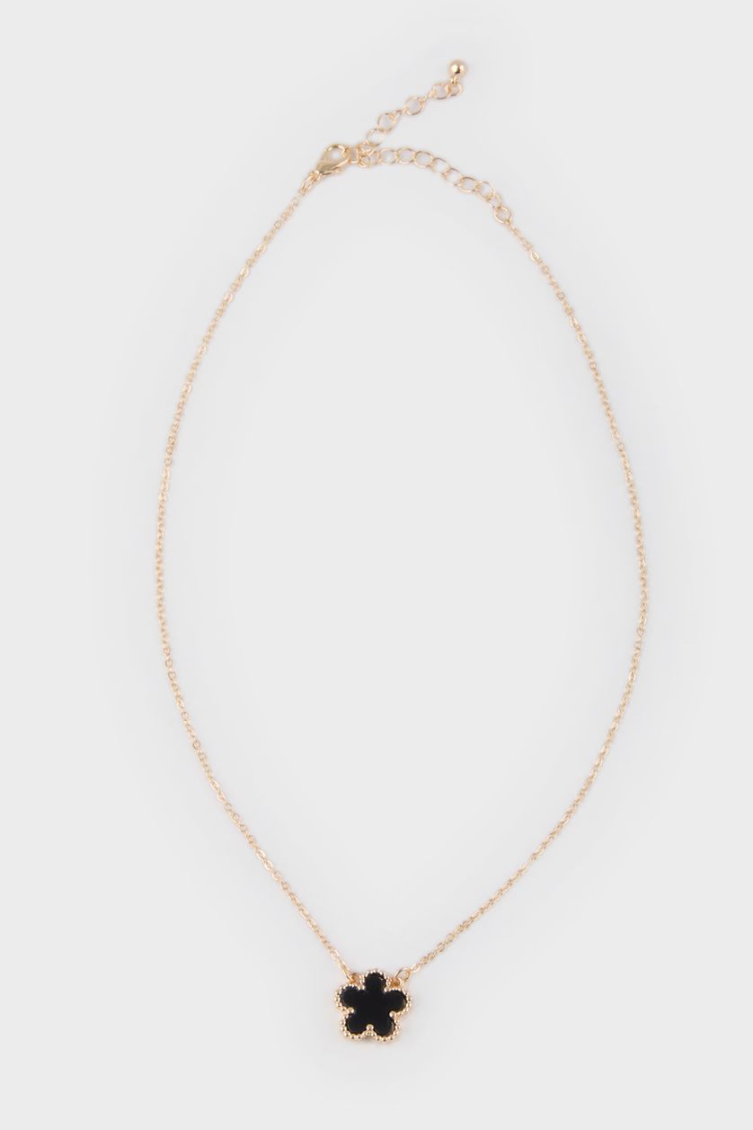 WOMAN Black Woman Black Floral Gold Necklace