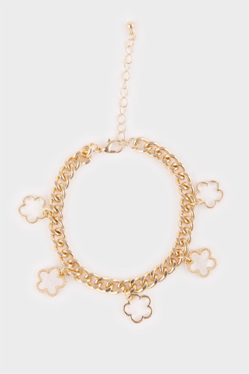 نساء أبيض اسورة  نسائية ذهبية بسلسلة سميكة و ورد أبيض