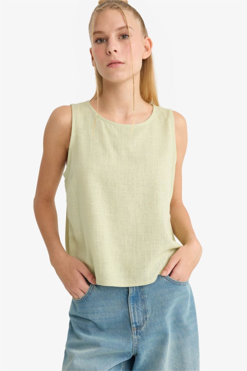 Әйелдерге ашық жасыл Coool қалыпты пішім с мойын Жеңсіз Блуза