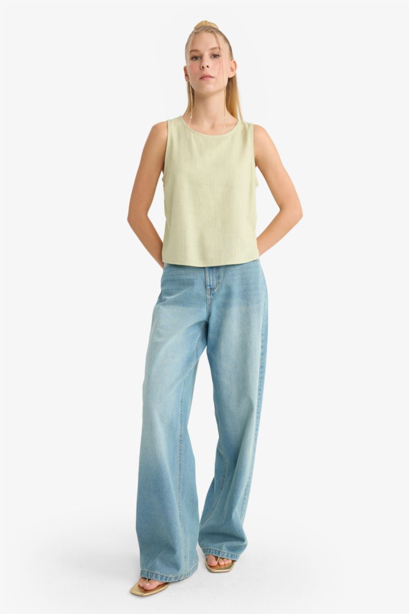 Әйелдерге ашық жасыл Coool қалыпты пішім с мойын Жеңсіз Блуза