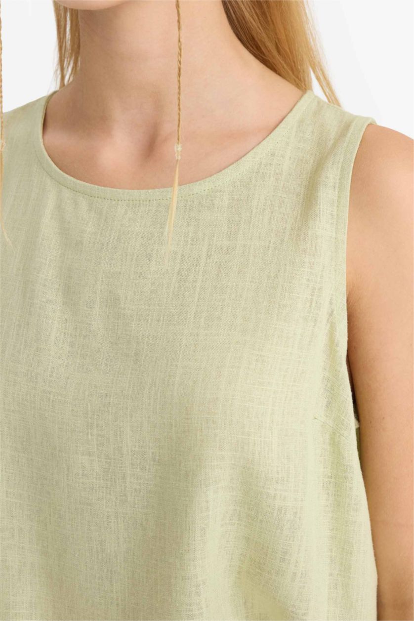 Әйелдерге ашық жасыл Coool қалыпты пішім с мойын Жеңсіз Блуза