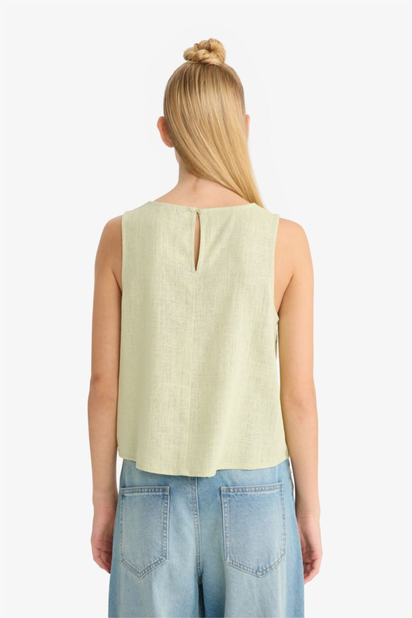 Әйелдерге ашық жасыл Coool қалыпты пішім с мойын Жеңсіз Блуза