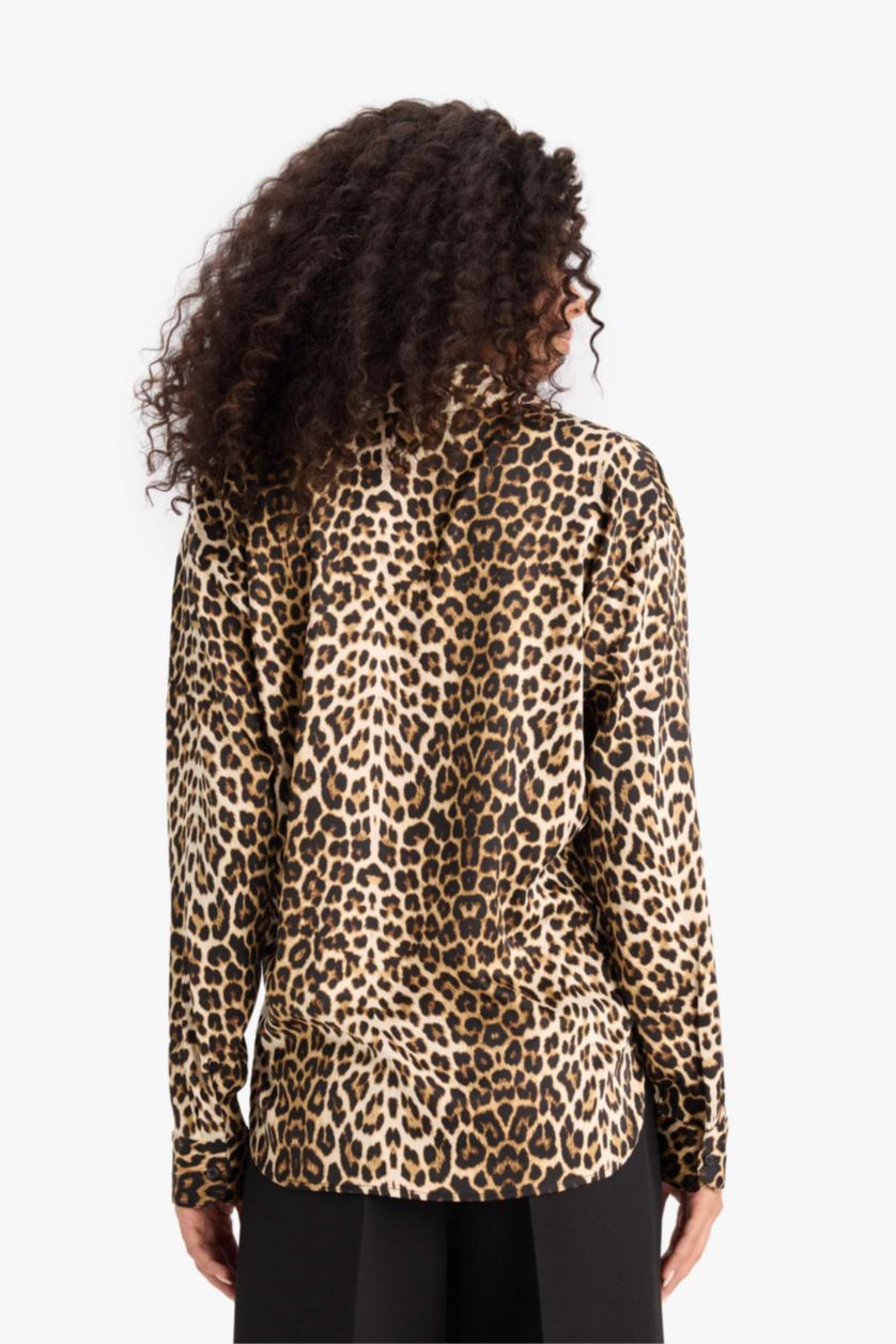 Женщины Черный Рубашка oversize с широким кроем, воротником-стойкой и длинными рукавами, из сатина