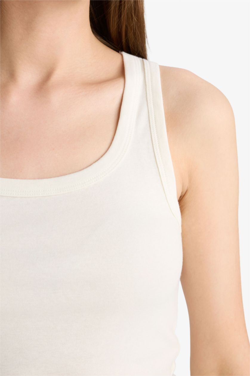 WOMAN Ecru Slim Fit Basic Camisole Round Collar Tank Top