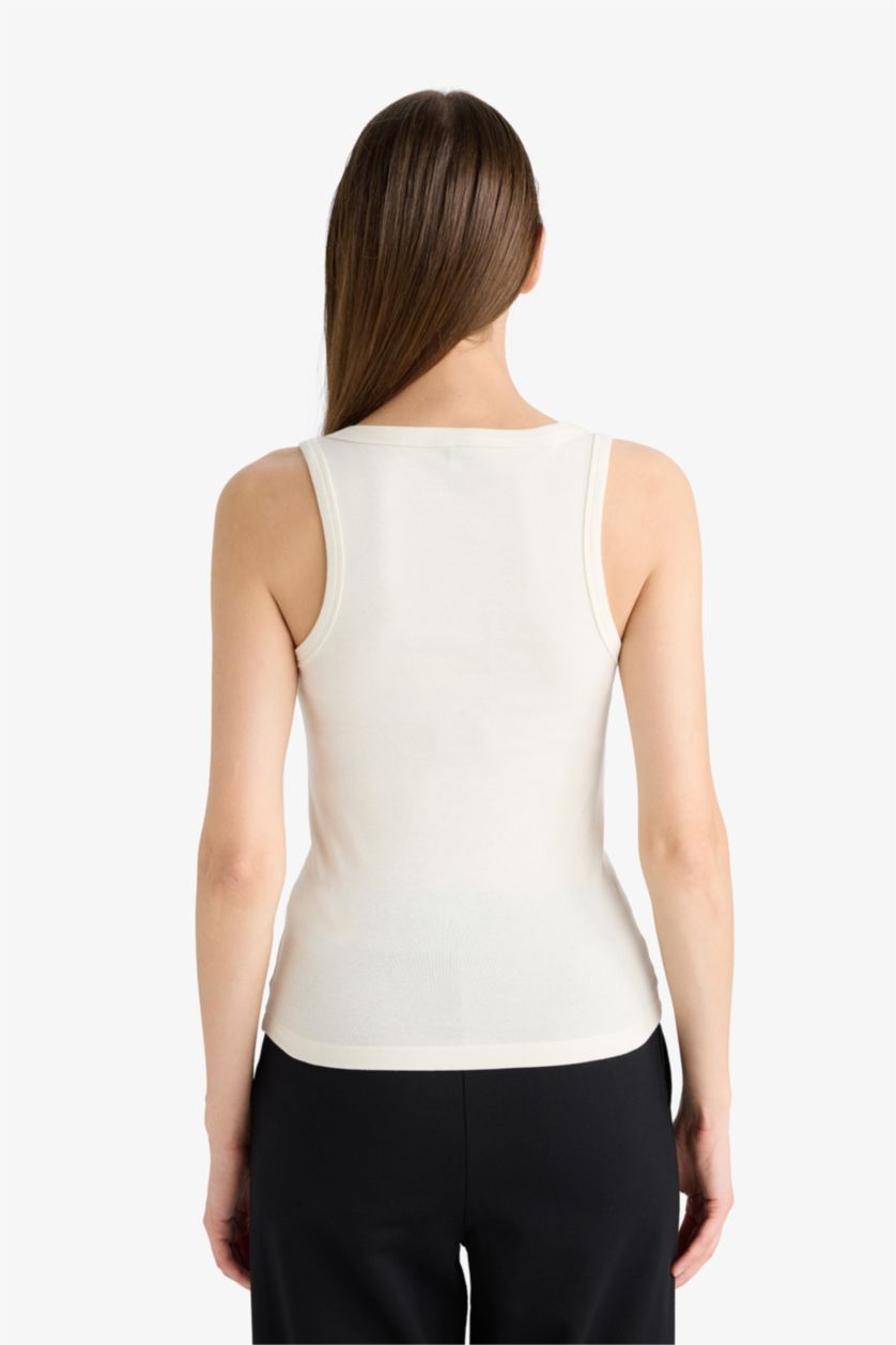 WOMAN Ecru Slim Fit Basic Camisole Round Collar Tank Top