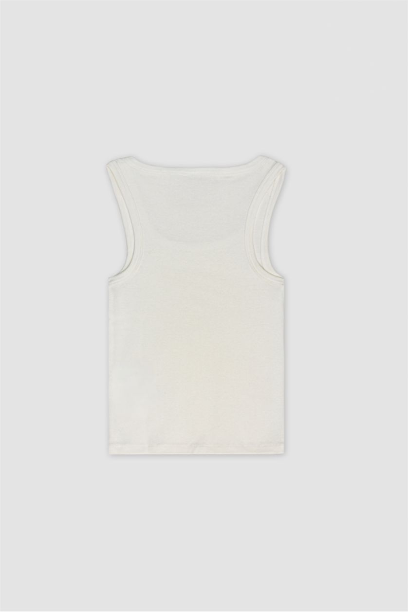 WOMAN Ecru Slim Fit Basic Camisole Round Collar Tank Top