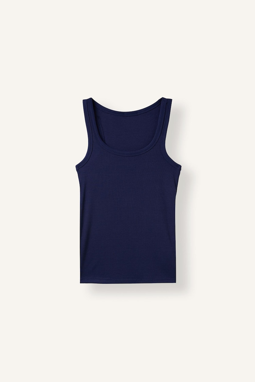 WOMAN NAVY Slim Fit Basic Round Neck Ribbed T-Shirt