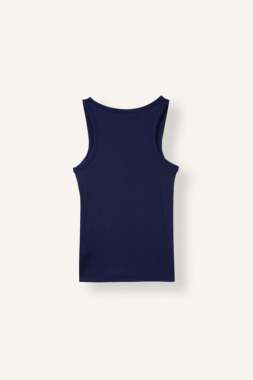 WOMAN NAVY Slim Fit Basic Round Neck Ribbed T-Shirt