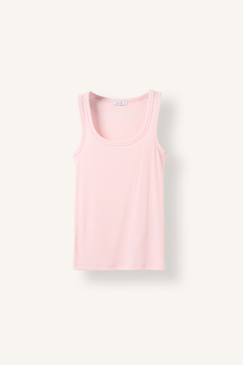 WOMAN Light Pink توب بيزك مضلع سليم فيت بياقة مدورة