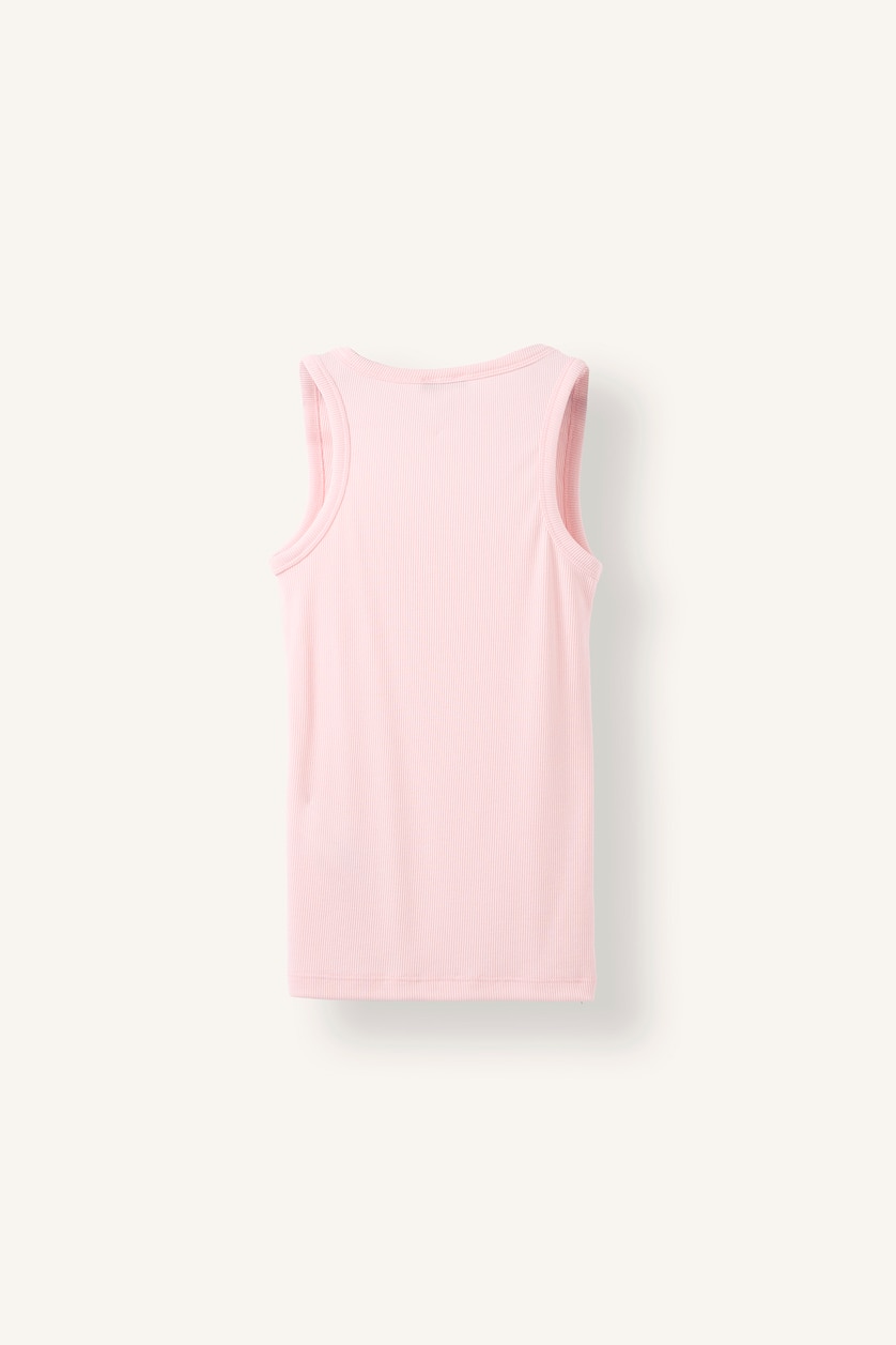 WOMAN Light Pink توب بيزك مضلع سليم فيت بياقة مدورة