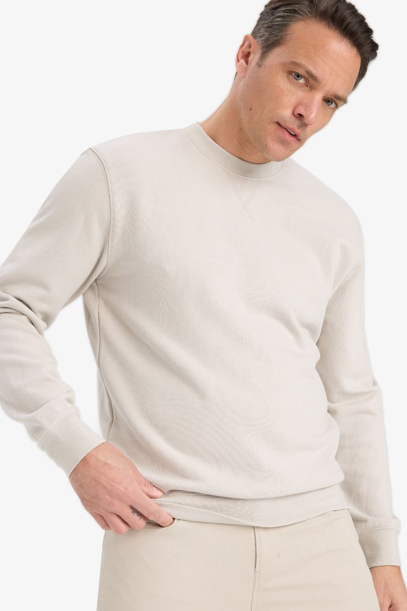 Erkek Taş %100 Pamuk Basic Sweatshirt