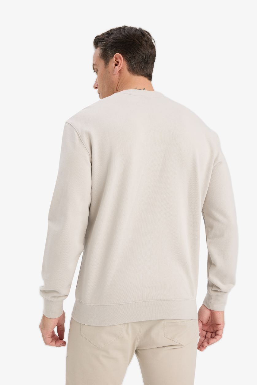 Erkek Taş %100 Pamuk Basic Sweatshirt