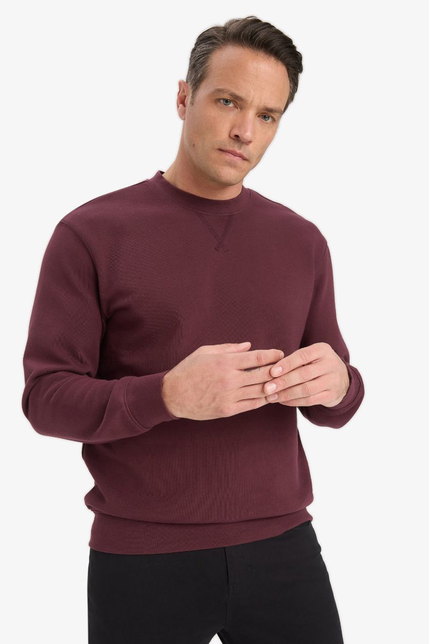 Erkek Bordo %100 Pamuk Basic Sweatshirt