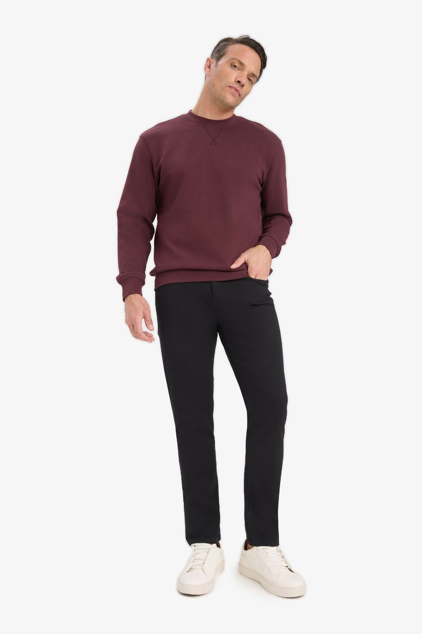 Erkek Bordo %100 Pamuk Basic Sweatshirt