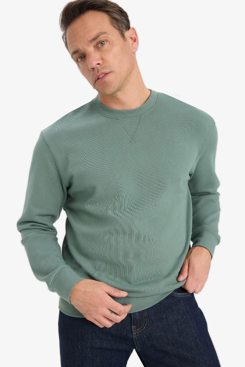 Erkek Haki %100 Pamuk Basic Sweatshirt