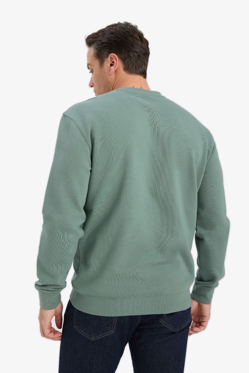 Erkek Haki %100 Pamuk Basic Sweatshirt