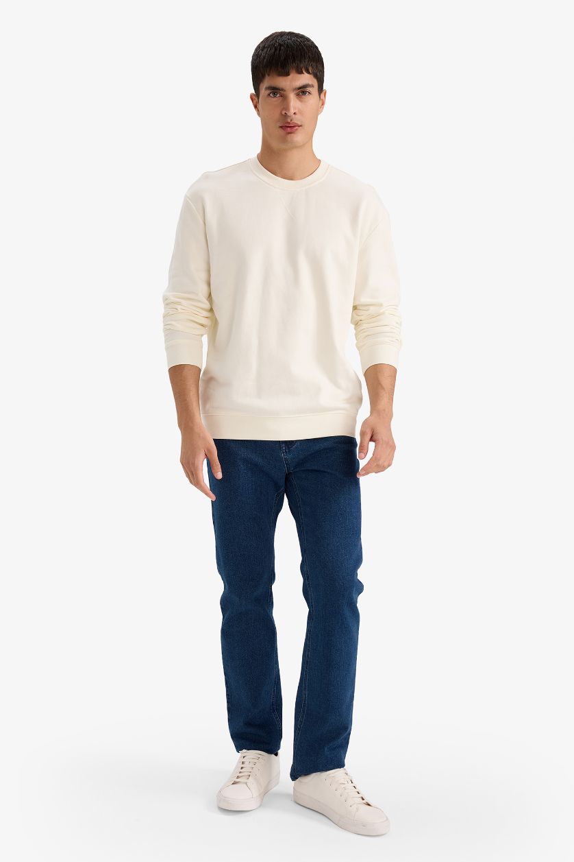 رجالي بيج فاتح سويت شيرت بيزك قطن قصة عادية برقبة مستديرة