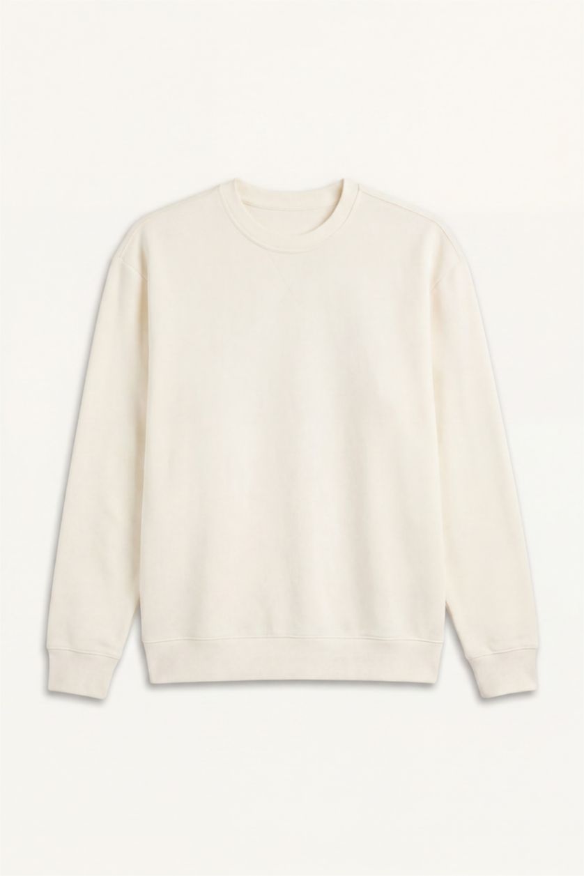 Men Ecru 100% Cotton Basic Sweatshirt